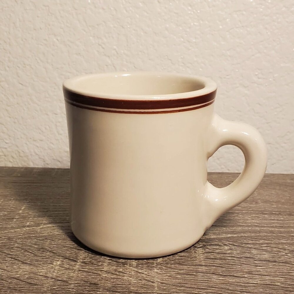 Vtg SERCO Restaurant Ware Coffee Mug Brown Double-Stripe 10 Oz Heavy Vitrified